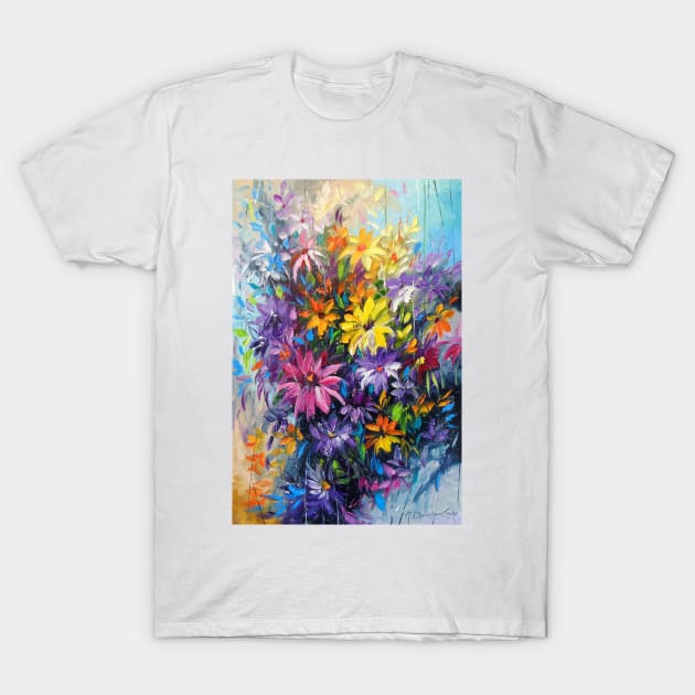 Bright dance of flowers T-Shirt by OLHADARCHUKART